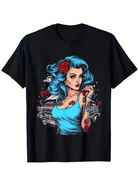 Pinup Girl Pin Up Vintage Retro girls T-Shirt, Suitable for Mens & Womens Outdoor T-Shirt, 100%cotton, S-XXXL
