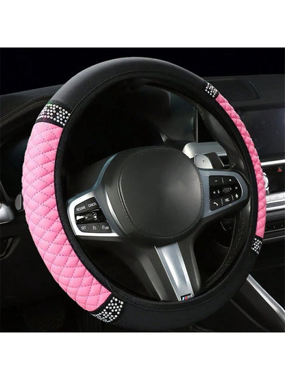 Bling Soft Leather Car Steering Wheel Cover Non-Slip Heat and Cold Protector without Inner Ring