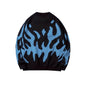 Loose-fitting Crew Neck Design Trendy Avant-garde Black-and-blue Color Scheme Abstract-pattern Knit Sweater