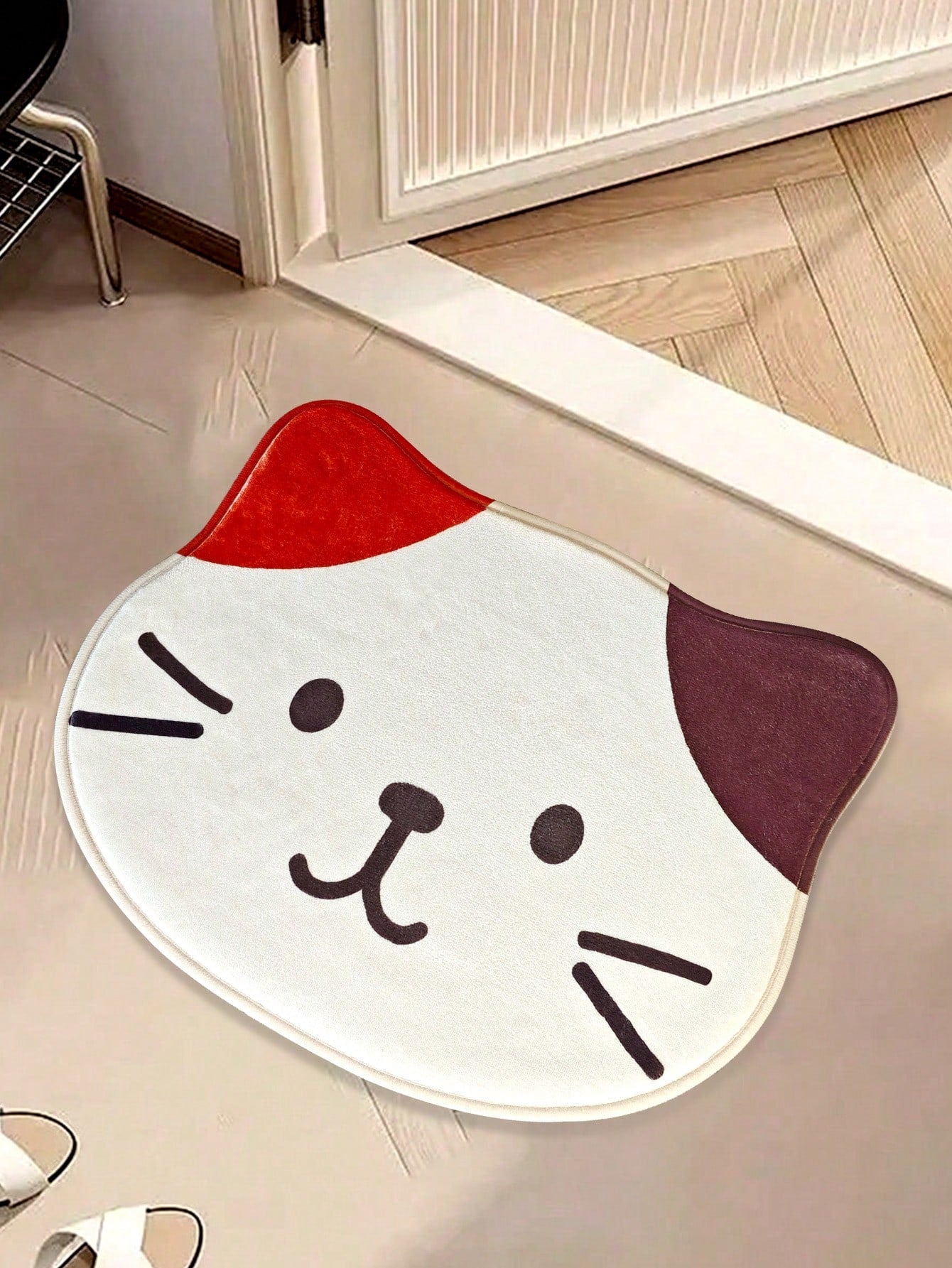 1Pc Grey Cat Cute Rug, Bathroom Non-Slip Floor Mat, Cartoon Washable Doormat for Bedroom/Living Room