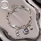 925 Silver Fashion Retro Bear Square Synthetic Zirconia Bracelet for Women- Perfect Jewelry for Daily Wear, Gifts, Music Festivals, Proposals& Back-to-School Season- The Ultimate Luxury Gift for Best Friends, Jewelry for Wome