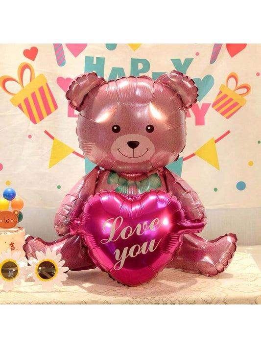 1Pc 27In Pink Cute Teddy Bear Holding Heart Shaped Balloon, Perfect for Valentine'S Day, Wedding and Bridal Showers Decoration, Back to School Valentine Day