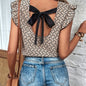 Spring & Summer Chic - Women's Allover Print Backless Tied Blouse with Ruffle Trim - Sleeveless, Casual & Perfect for Sunny Days
