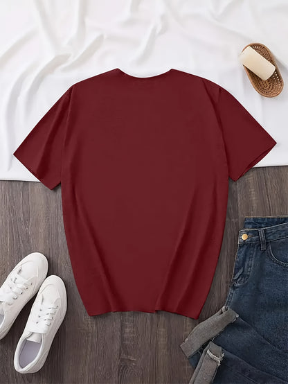 Women's Red Blessing & Floral Print T-Shirt - Short Sleeve Blouse with Blessing Patterns, Lightweight Breathable Fabric, Machine Washable Top for Spring Summer Casual & Dressy Outfits, Elegant Everyday Shirt for all-Season We