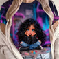 Women's Neon Cyberpunk T-Shirt - Anime Manga Style with Kawaii Chibi Character & Text - Soft Beige-Friendly Fabric Short Sleeve Round Neck Tee for, Casual Wear & Pop Culture Fans