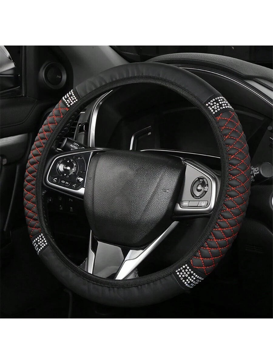 Bling Soft Leather Car Steering Wheel Cover Non-Slip Heat and Cold Protector without Inner Ring