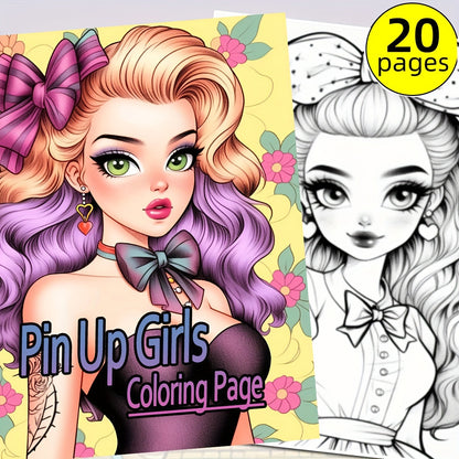 [Premium Coloring Book] 20-Page Premium Pin Up Girl Adult Coloring Book | Ideal for Birthdays, Christmas, Halloween, Thanksgiving Gifts