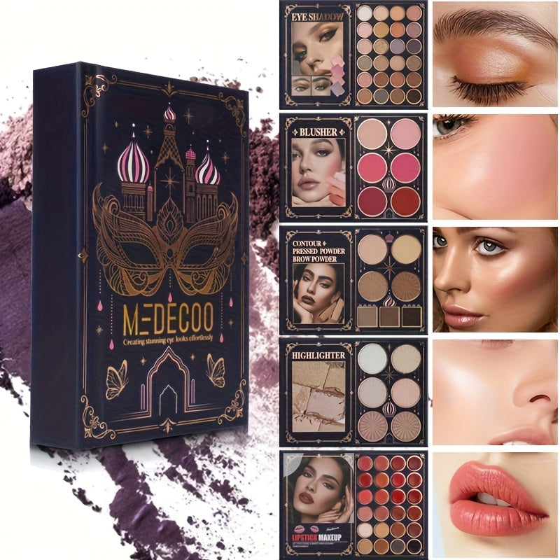 All-in-One Book-Style Makeup Palette with Eyeshadow, Blush, Highlighter, Contour & Lip Gloss - Multi-Functional One-Pan Product for Women &, Beauty Gift, Compact Palette Suitable for -the- Makeup Looks