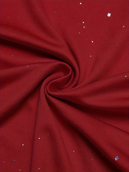 Hot-fix Rhinestone Embellished Swing Neckline Bodycon Dress