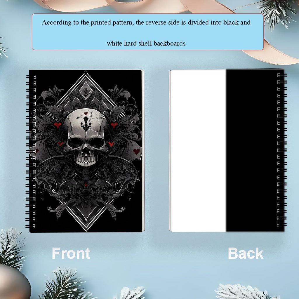 Gothic Skull Spiral Notebook with Red Heart & Ornate Gothic Symbols - Dark Aesthetic Hard Cover Journal, Perforated Pages & Horizontal Ruled Paper for Art, Gothic Diary, Sketchbook - Ideal for, s, Dark Theme Lovers