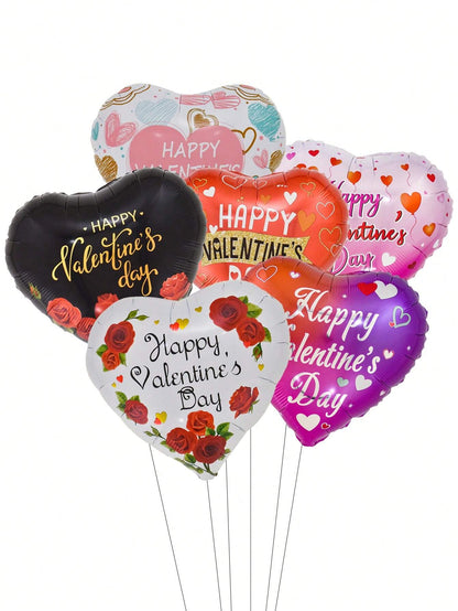 6Pcs 18Inch Heart Happy Valentine'S Day Foil Balloons Helium Balloon Valentine'S Day Decorations Random Style