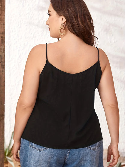 3 Pack Plus Size Basic Cami Top Set, Women's Plus Plain Round Neck Medium Stretch 3pcs Cami Top Set