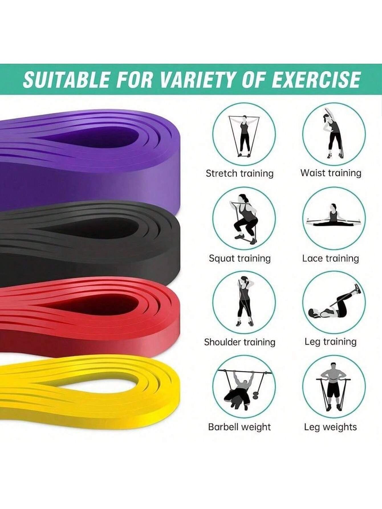 1Pc Yoga Fitness Elastic Band Exercise Bands Pull-Up Assist Bands Fitness Bands Wall Pulley Resistance Bands for Working Out Strength Training Stretching Portable