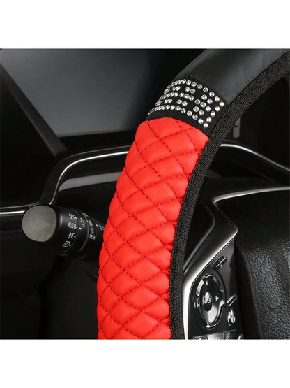 Bling Soft Leather Car Steering Wheel Cover Non-Slip Heat and Cold Protector without Inner Ring