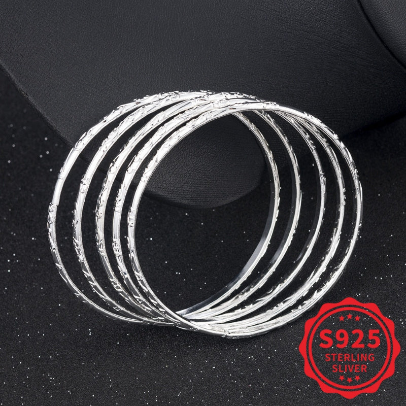5‑Piece 925 Sterling Silver Geometric Bracelet Set – Everyday Hypoallergenic Jewelry for Women