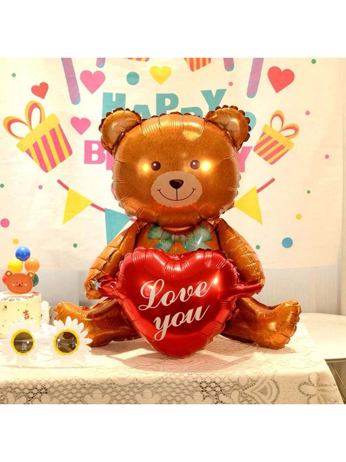 1Pc 27In Pink Cute Teddy Bear Holding Heart Shaped Balloon, Perfect for Valentine'S Day, Wedding and Bridal Showers Decoration, Back to School Valentine Day