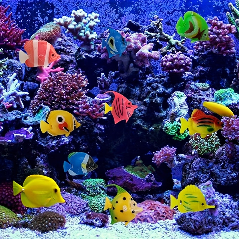 Set of 10 Floating Fish for Aquariums, Realistic Plastic Tropical Fish Decoration Suitable for Aquariums And Bathrooms.