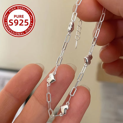 1pc Elegant 925 Sterling Silver Heart Charm Bracelet, Adjustable Anti-Allergy Sexy Chain Link Design Jewelry for Women, Party and Banquet Accessory