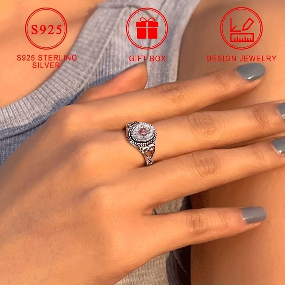 A Silvery Featuring a Chic Pink Faux Heart Design, Perfect for Bohemian Engagement And Wedding Occasions, with an Oval Form, Suitable As a Daily Gift, And Versatile for Any Season | Bohemian Style Ring | Sturdy Metal , For Te