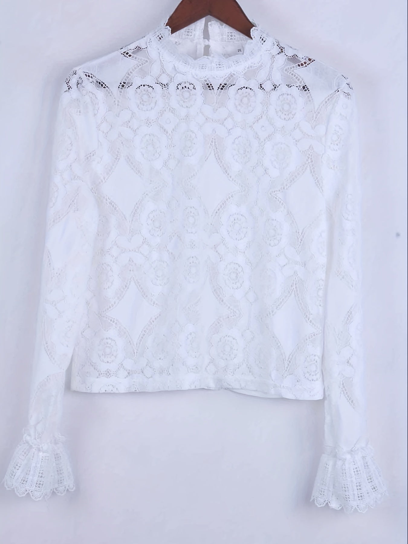 Floral Pattern Lace Blouse, Elegant Long Sleeve Top, Women's Clothing