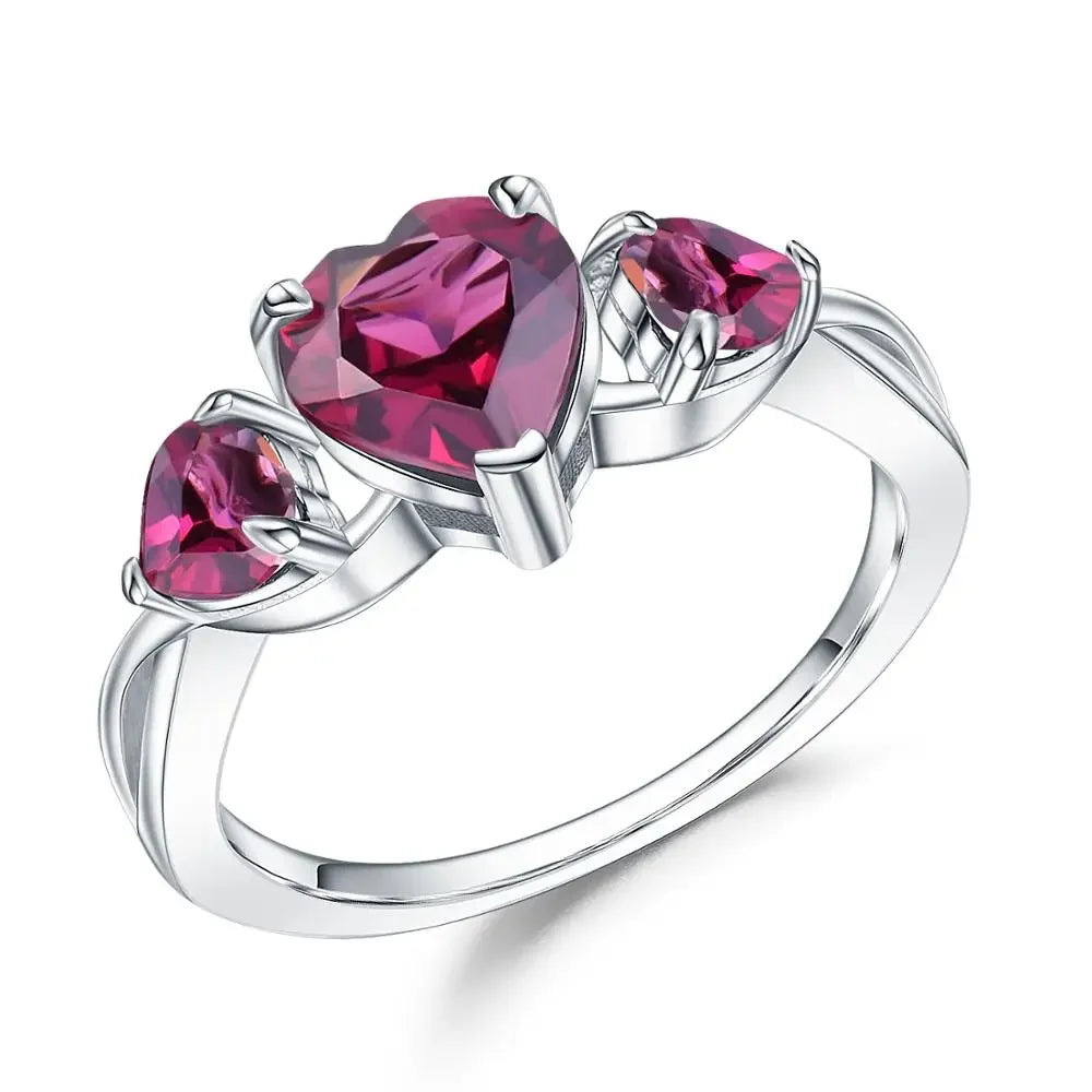 GEM'S BALLET 925 Sterling Silver February Birthstone Ring 1.71Ct Natural Amethyst Heart Rings For Women Valentine's Day Jewelry