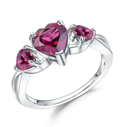 GEM'S BALLET 925 Sterling Silver February Birthstone Ring 1.71Ct Natural Amethyst Heart Rings For Women Valentine's Day Jewelry