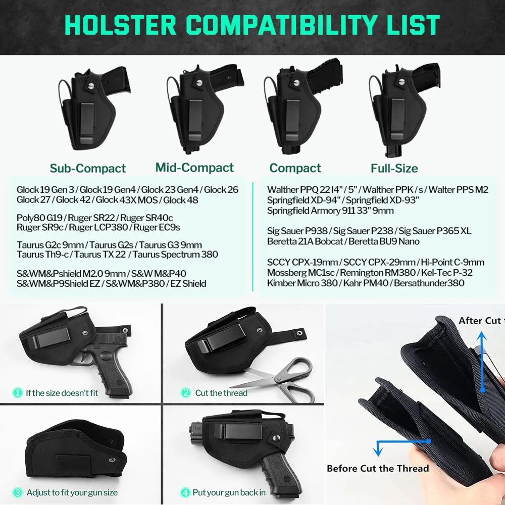 Concealed Carry Gun Holster Tactical Left/Right Hand Pistol IWB OWB Universal