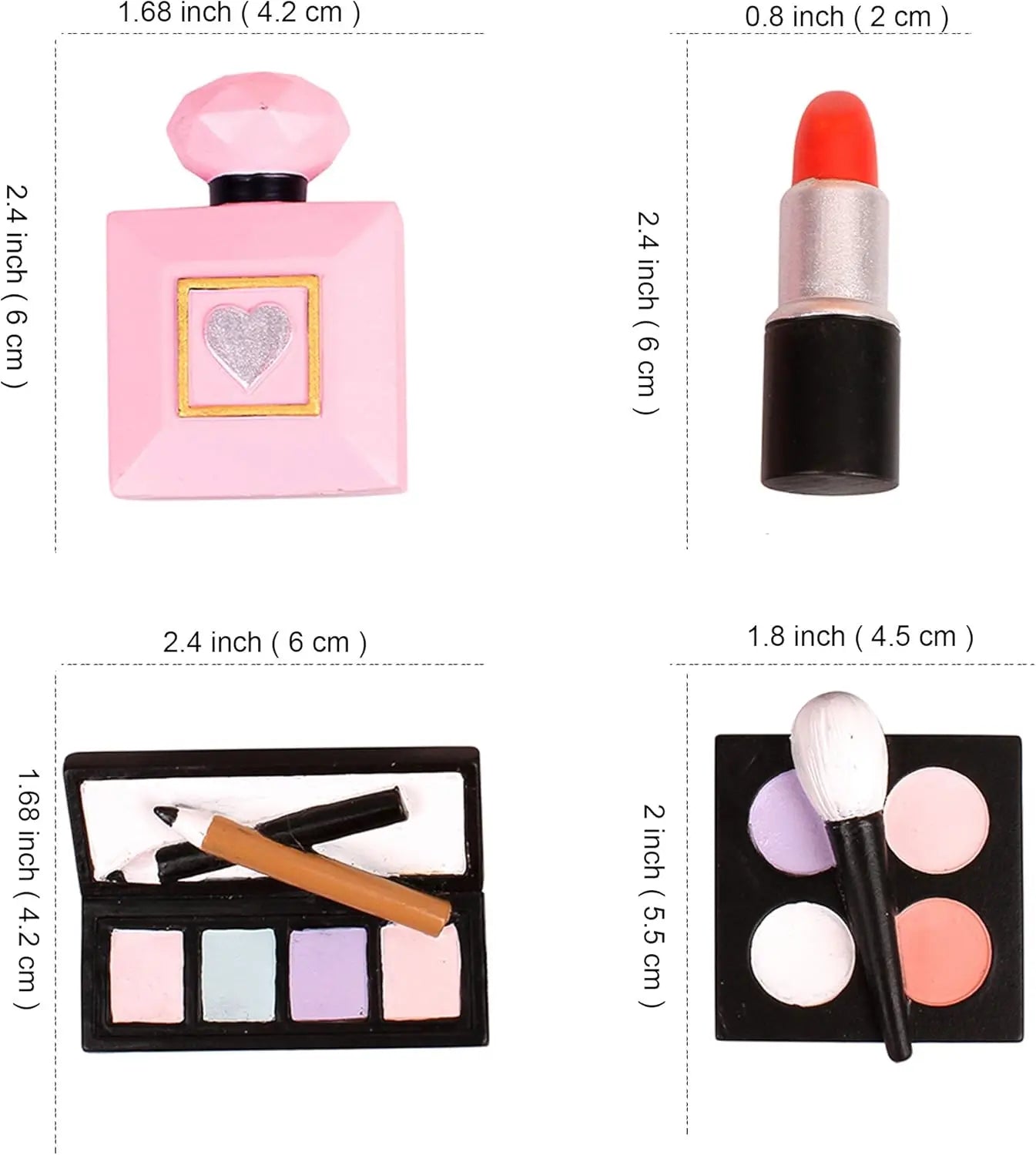 4 Pack Make up Cake Toppers Resin Cosmetics Lipstick Perfume Bottle Cake Decorations for Makeup Theme Birthday Party Supplies