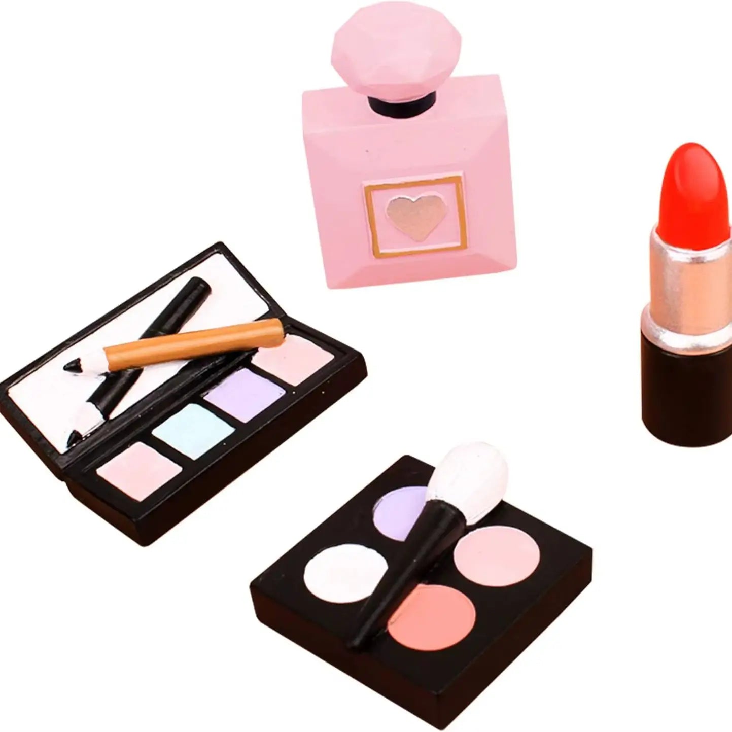 4 Pack Make up Cake Toppers Resin Cosmetics Lipstick Perfume Bottle Cake Decorations for Makeup Theme Birthday Party Supplies