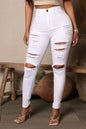Women Fashion High Waist Denim Ripped Slim Stretch Jeans XS-XL