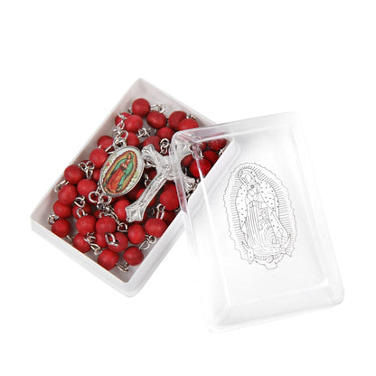 12 Pcs Baptism Our Lady of Guadalupe Rose Scented Wood Rosaries Suit Gifts Recuerdos de Bautizo First Communion Party Favor