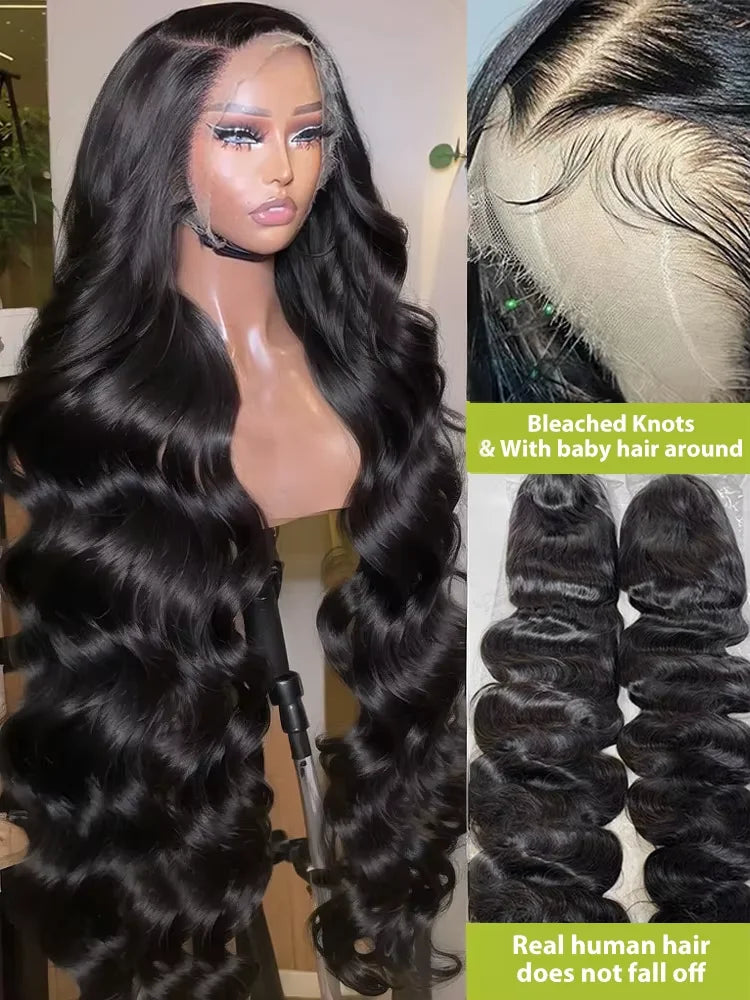 30 34 Inch Water Wave Lace Front Wig Human Hair Brazilian Body Wave 13x4 HD Lace Frontal Wig Pre Plucked For Women 250%