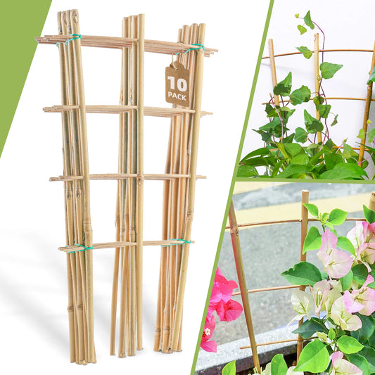 10 Pack Bamboo Trellis For Climbing Plants, 16 Inch Natural Garden Fan-shaped Plant Support Bracket, Suitable For Potted Plant D