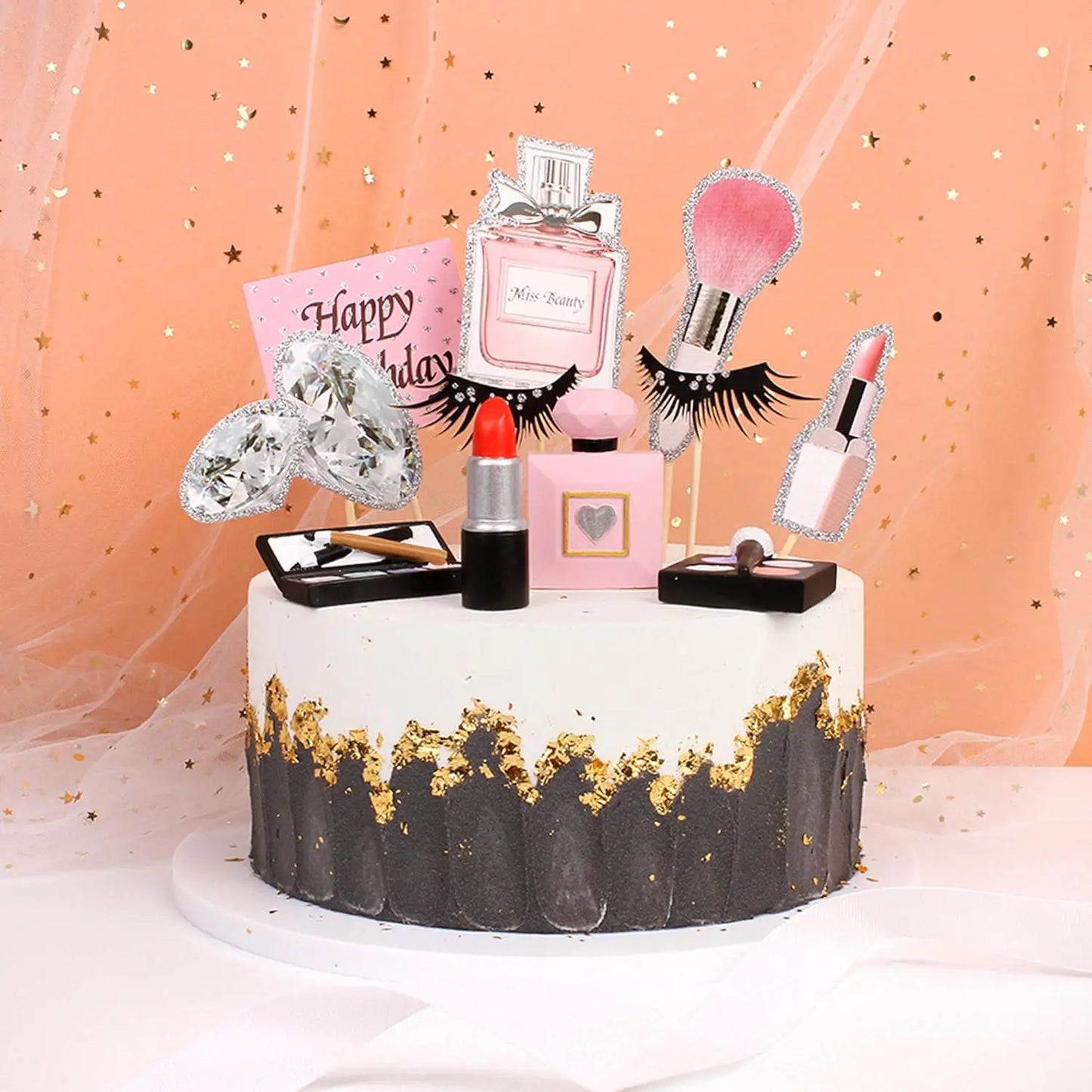 4 Pack Make up Cake Toppers Resin Cosmetics Lipstick Perfume Bottle Cake Decorations for Makeup Theme Birthday Party Supplies