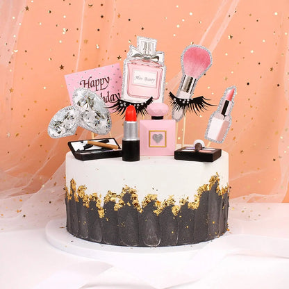 4 Pack Make up Cake Toppers Resin Cosmetics Lipstick Perfume Bottle Cake Decorations for Makeup Theme Birthday Party Supplies