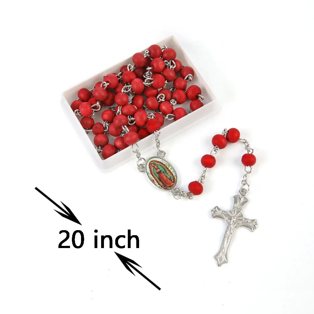 12 Pcs Baptism Our Lady of Guadalupe Rose Scented Wood Rosaries Suit Gifts Recuerdos de Bautizo First Communion Party Favor