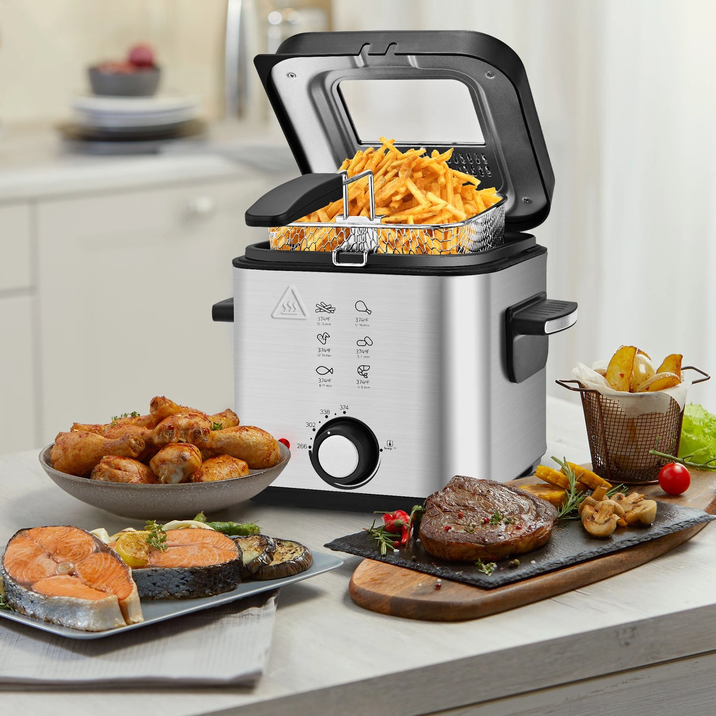 Deep Fryer 1.5L Cool Touch with Basket Nonstick Removable Lid for Street Vendors Fried Chicken Fries Pot US