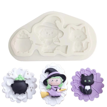 Halloween Witch & Cat Silicone Mold – Fondant, Chocolate & Cake Decorating Tool