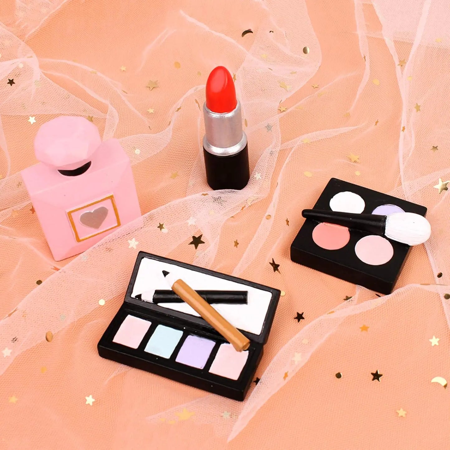 4 Pack Make up Cake Toppers Resin Cosmetics Lipstick Perfume Bottle Cake Decorations for Makeup Theme Birthday Party Supplies