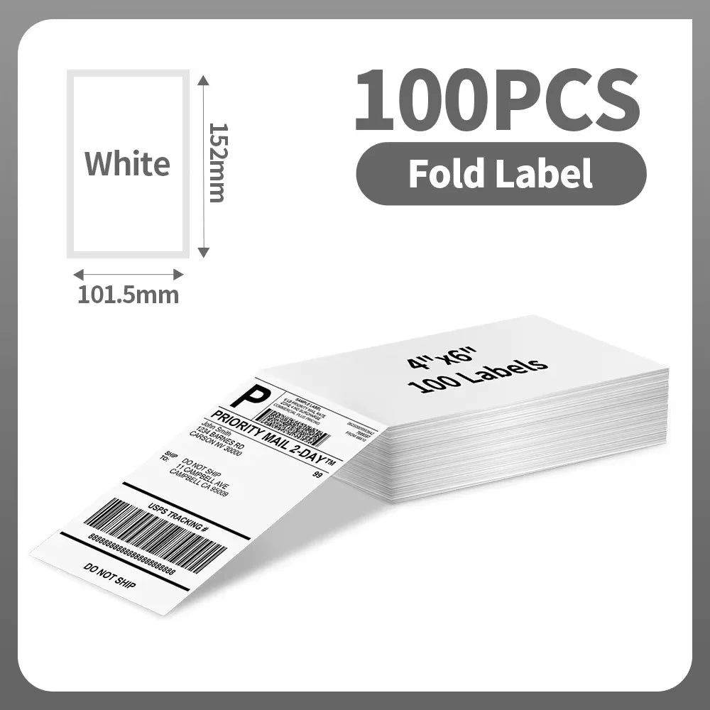 Phomemo A6 4x6inch Direct Thermal Labels 100 Labels Per stacked - shipping label FanFold Paper For PM-241BT/D520 Waybill Printer