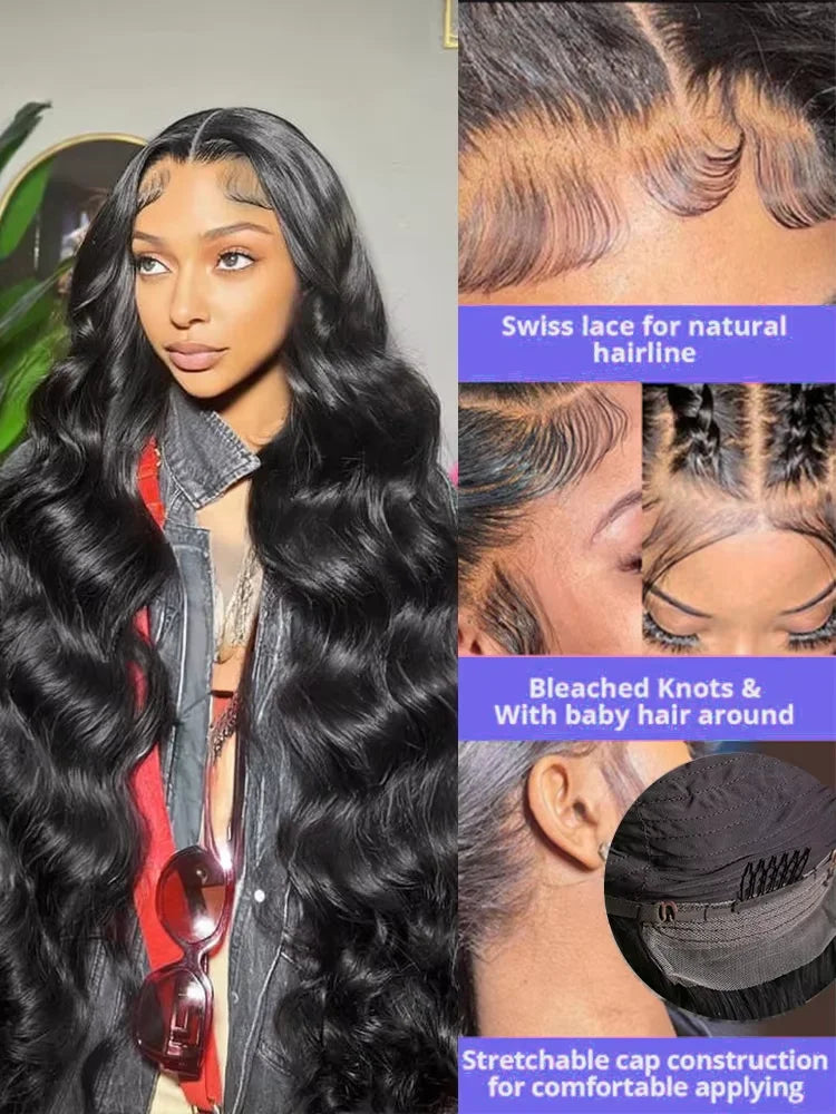 30 34 Inch Water Wave Lace Front Wig Human Hair Brazilian Body Wave 13x4 HD Lace Frontal Wig Pre Plucked For Women 250%