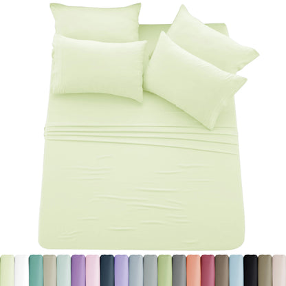 Lux Décor 6pc Solid Sheet Set - Brushed Microfiber Bed Sheets 16 Inches Deep Pockets - Embroidered & Plain Pillowcases