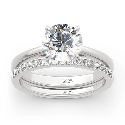 2 Carat All Moissanite Ring Bridal Sets Silver 925 Solitaire Engagement Wedding Rings & Stackable Eternity Bands for Women