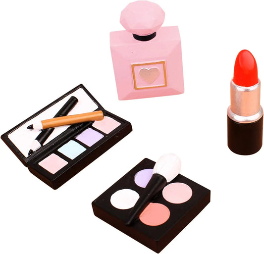 4 Pack Make up Cake Toppers Resin Cosmetics Lipstick Perfume Bottle Cake Decorations for Makeup Theme Birthday Party Supplies