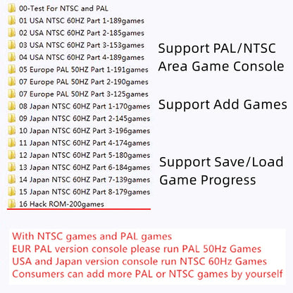 Pre-installed 1200 games For SNES Video Game Console 16 bit 1200 in 1 Game Cartridge V2 Support Save Game Progress Add Games
