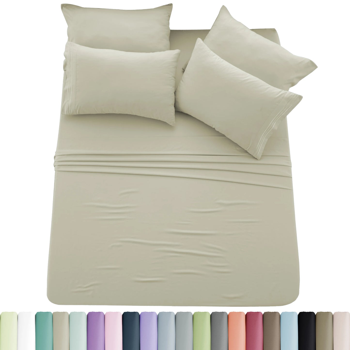 Lux Décor 6pc Solid Sheet Set - Brushed Microfiber Bed Sheets 16 Inches Deep Pockets - Embroidered & Plain Pillowcases