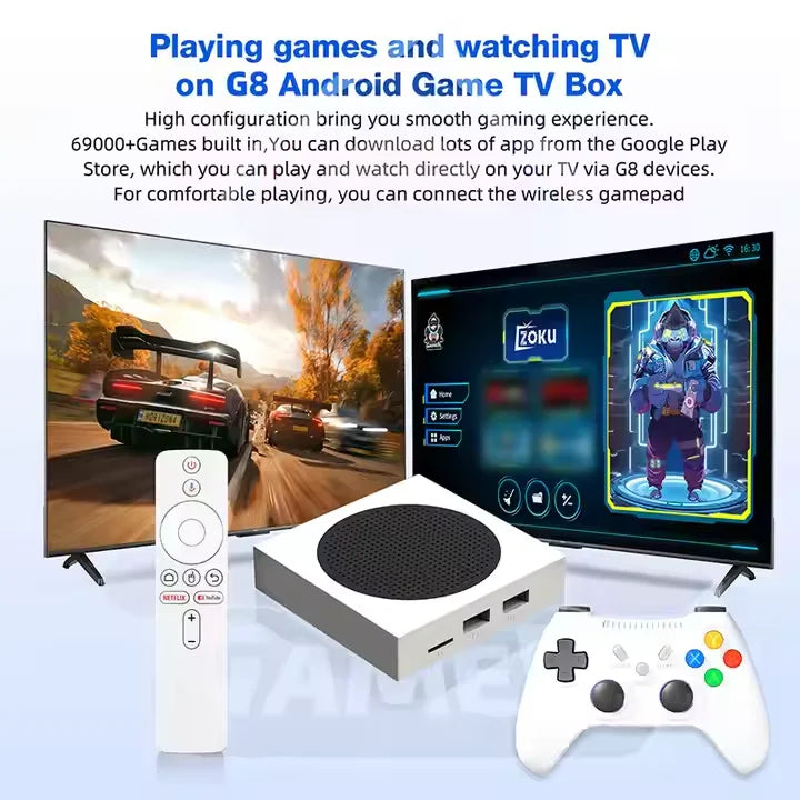 S G8 Game Console Dual Systrem Android TV Game Box  128GB 60000+ Games Android 14 Amlogic S905Y2 Dual Wireless Controllers
