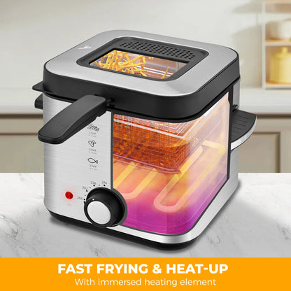Deep Fryer 1.5L Cool Touch with Basket Nonstick Removable Lid for Street Vendors Fried Chicken Fries Pot US