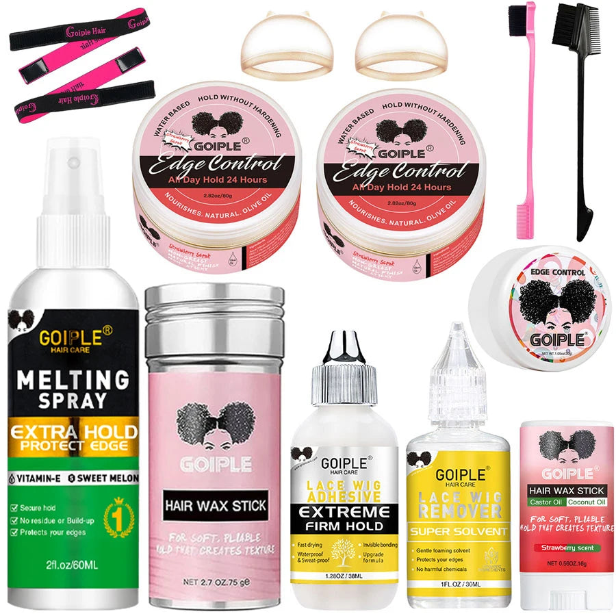 Melting Spray for Lace Front Invisible Wig Glue Waterproof Bond Adhesive Remover Edge Control Gel Wax Stick Wig Caps Styling Kit