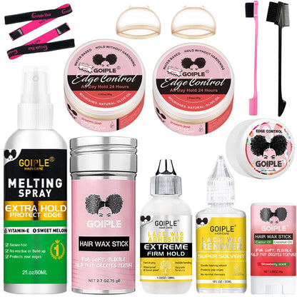 Melting Spray for Lace Front Invisible Wig Glue Waterproof Bond Adhesive Remover Edge Control Gel Wax Stick Wig Caps Styling Kit